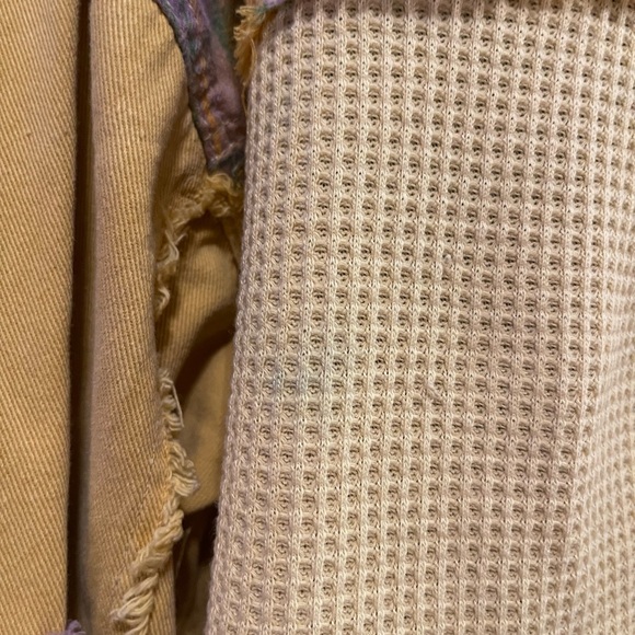 POL Yellow & Plaid Patchwork Raw Hem Distressed Shacket - Picture 11 of 11